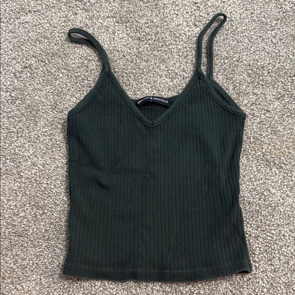 Brandy Melville Green Ribbed Camisole Top